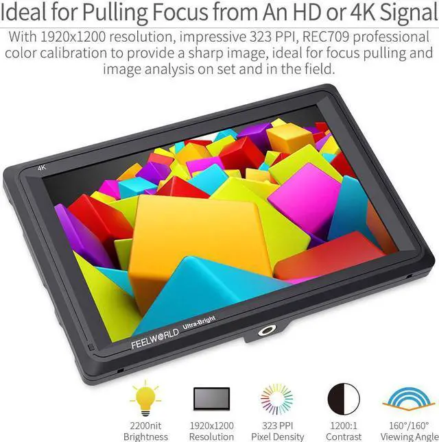Alt view image 3 of 7 - FEELWORLD FW279 7 Inch 2200nit Ultra Bright DSLR Camera Field Monitor High Brightness Sunlight Viewable Full HD 1920x1200 4K HDMI Input Output