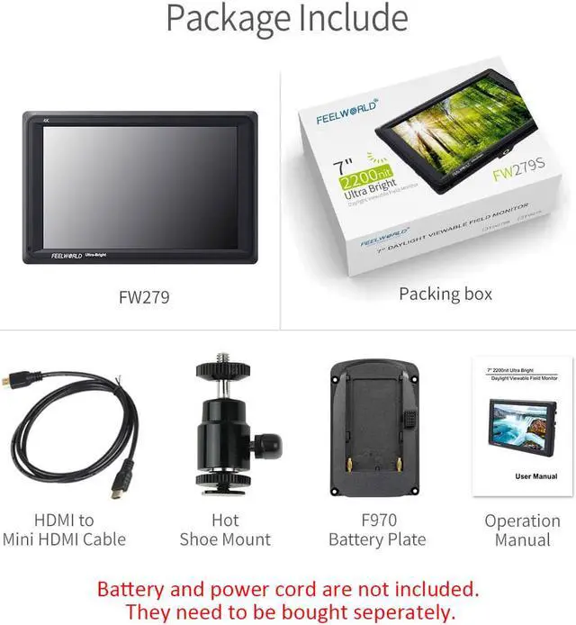 Alt view image 7 of 7 - FEELWORLD FW279 7 Inch 2200nit Ultra Bright DSLR Camera Field Monitor High Brightness Sunlight Viewable Full HD 1920x1200 4K HDMI Input Output