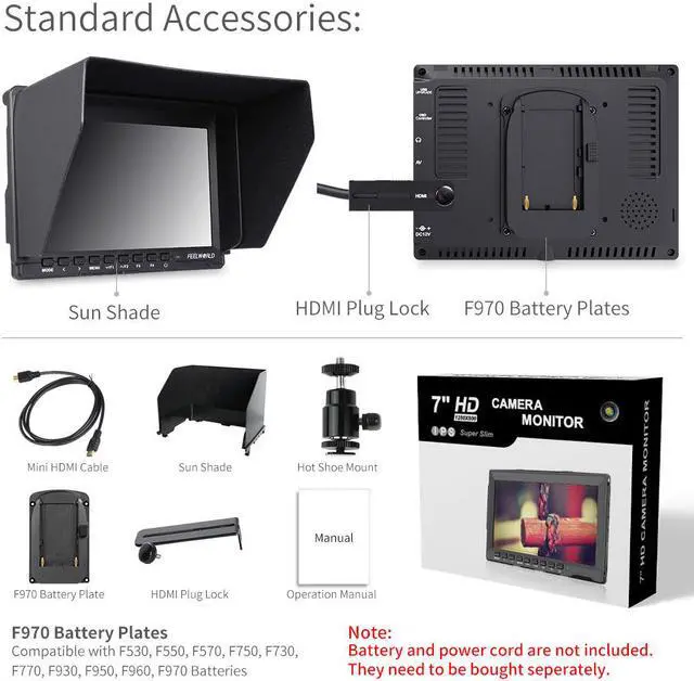 Alt view image 7 of 13 - FEELWORLD FW759 7 Inch DSLR Camera Field Monitor HD Video Assist Slim IPS 1280x800 4K HDMI 1080p with Sunshade