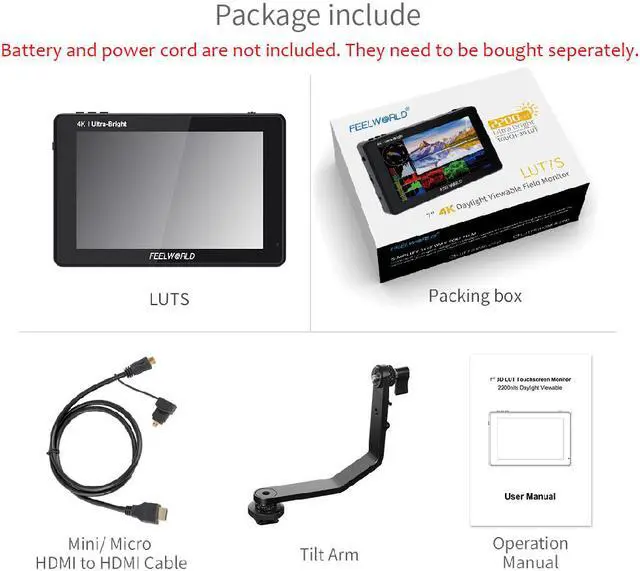 Alt view image 7 of 7 - FEELWORLD LUT7 7 Inch Ultra Bright 2200nit Touch Screen Camera DSLR Field Monitor with 3D Lut Waveform Vectorscope Automatic Light Sensor 1920x1200 Video Assist 4K HDMI Input 8.4V DC Output Tilt Arm