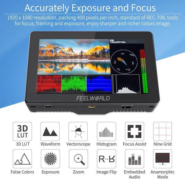 Alt view image 5 of 7 - FEELWORLD FT6 FR6 5.5 Inch Wireless Video Transmission DSLR Camera Field Monitor Built in Transmitter and Receiver System Long Range 800ft Low Latency 0.07s Touch 3D LUT HDR 4K HDMI Director AC DP