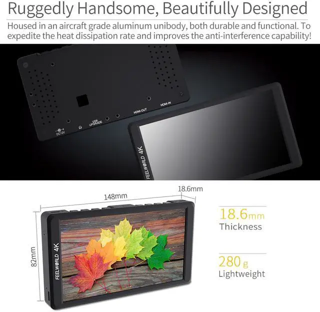 Alt view image 4 of 7 - FEELWORLD F570 5.7 inch DSLR On Camera Field Monitor Small HD Focus Video Assist IPS Full HD 1920x1080 Support 4K HDMI Input Output Rugged Aluminum Housing