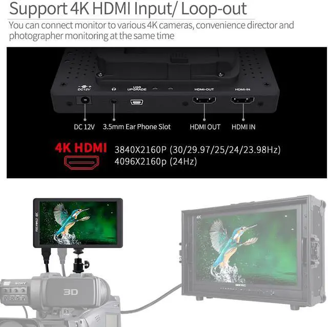 Alt view image 5 of 7 - FEELWORLD F570 5.7 inch DSLR On Camera Field Monitor Small HD Focus Video Assist IPS Full HD 1920x1080 Support 4K HDMI Input Output Rugged Aluminum Housing