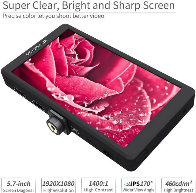 Alt view image 3 of 7 - FEELWORLD F570 5.7 inch DSLR On Camera Field Monitor Small HD Focus Video Assist IPS Full HD 1920x1080 Support 4K HDMI Input Output Rugged Aluminum Housing