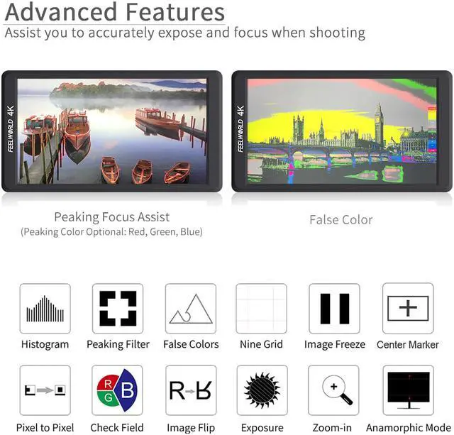 Alt view image 6 of 7 - FEELWORLD F570 5.7 inch DSLR On Camera Field Monitor Small HD Focus Video Assist IPS Full HD 1920x1080 Support 4K HDMI Input Output Rugged Aluminum Housing