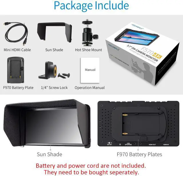 Alt view image 8 of 7 - FEELWORLD F570 5.7 inch DSLR On Camera Field Monitor Small HD Focus Video Assist IPS Full HD 1920x1080 Support 4K HDMI Input Output Rugged Aluminum Housing