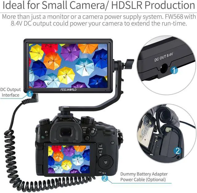 Alt view image 6 of 14 - FEELWORLD FW568 V3 6 inch DSLR Camera Field Monitor with Waveform LUTs Video Peaking Focus Assist Small Full HD 1920x1080 IPS with 4K HDMI 8.4V DC Input Output Include Tilt Arm
