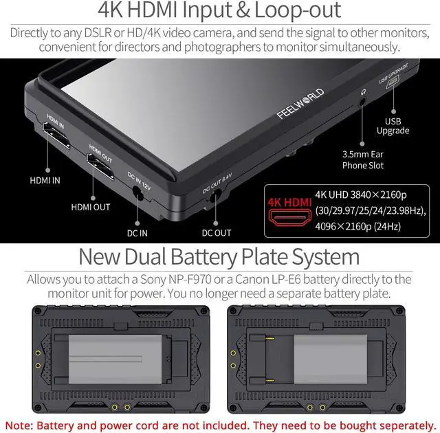 Alt view image 5 of 14 - FEELWORLD FW568 V3 6 inch DSLR Camera Field Monitor with Waveform LUTs Video Peaking Focus Assist Small Full HD 1920x1080 IPS with 4K HDMI 8.4V DC Input Output Include Tilt Arm