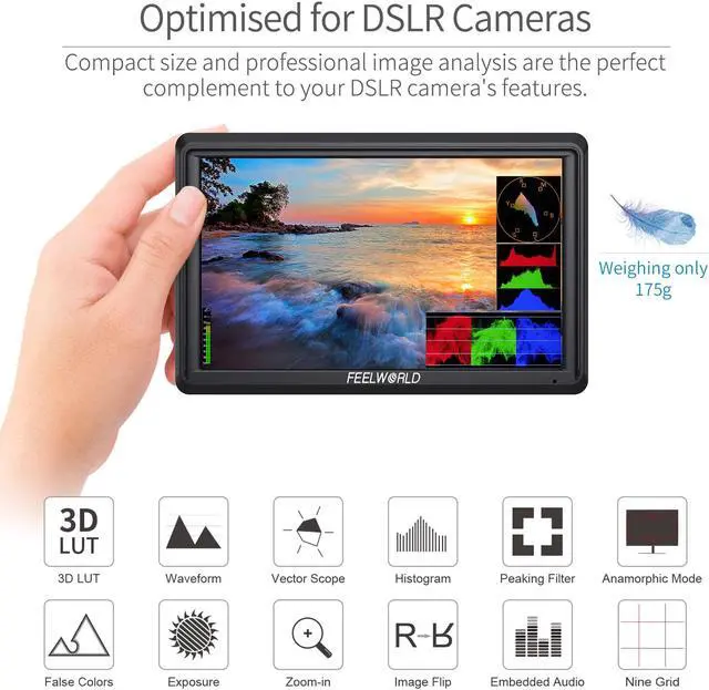 Alt view image 3 of 14 - FEELWORLD FW568 V3 6 inch DSLR Camera Field Monitor with Waveform LUTs Video Peaking Focus Assist Small Full HD 1920x1080 IPS with 4K HDMI 8.4V DC Input Output Include Tilt Arm