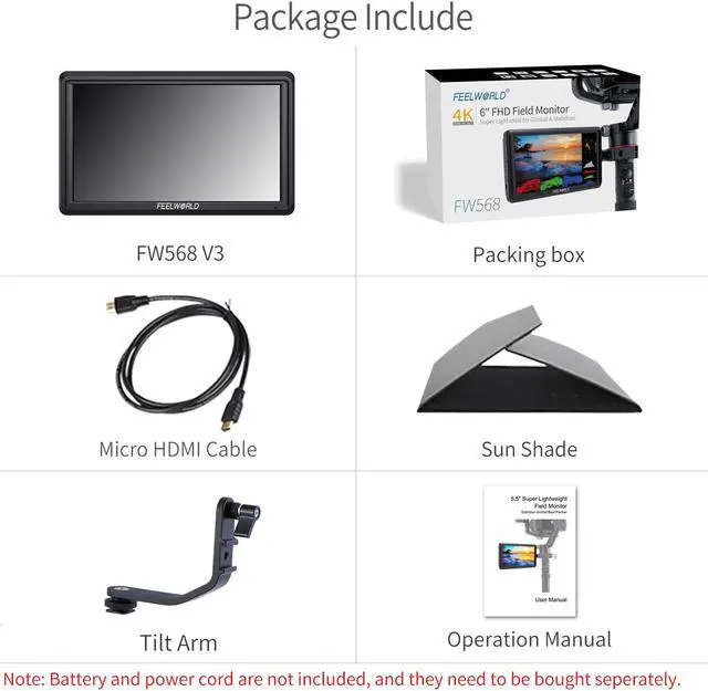 Alt view image 7 of 14 - FEELWORLD FW568 V3 6 inch DSLR Camera Field Monitor with Waveform LUTs Video Peaking Focus Assist Small Full HD 1920x1080 IPS with 4K HDMI 8.4V DC Input Output Include Tilt Arm
