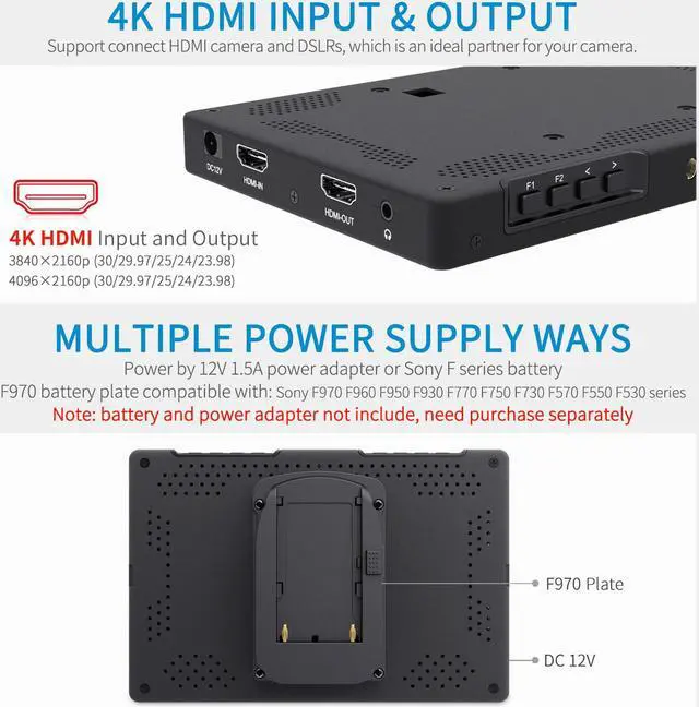 Alt view image 5 of 7 - FEELWORLD T7 Plus 7 Inch 3D LUT DSLR Camera Field Monitor Waveform Histogram Peaking Focus False Colors 4K HDMI Input Output Full HD 1920x1200 Solid Aluminum Housing