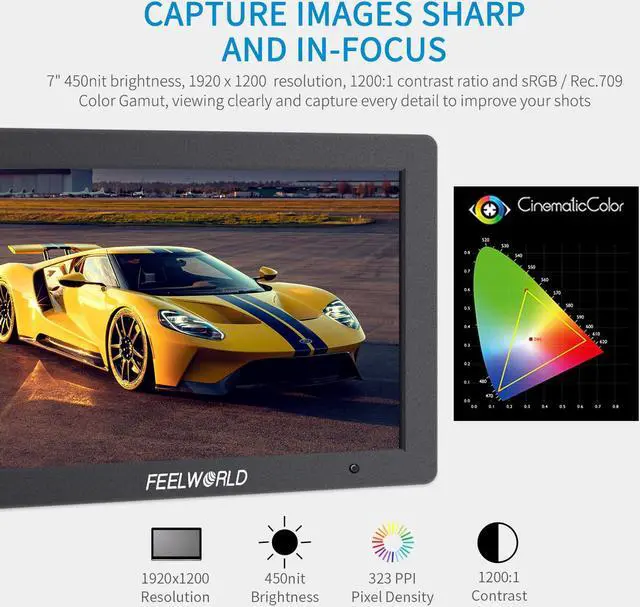 Alt view image 3 of 7 - FEELWORLD T7 Plus 7 Inch 3D LUT DSLR Camera Field Monitor Waveform Histogram Peaking Focus False Colors 4K HDMI Input Output Full HD 1920x1200 Solid Aluminum Housing