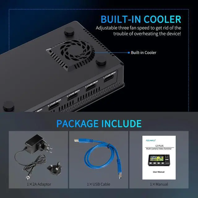 Alt view image 7 of 7 - FEELWORLD L2 Plus Multi Camera Video Mixer Switcher with 5.5 inch LCD Touch Screen PTZ Controller Chroma Key 4 HDMI Inputs USB3.0 Output Format Real Time Production Live Streaming Built in Cooler