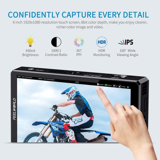 Alt view image 4 of 7 - FEELWORLD CUT6 6 Inch Recording Monitor Field Camera DSLR USB2.0 Recorder, 1920x1080 Touch Screen Waveform HDR HDMI Loop Out LUT 4K HDMI Input