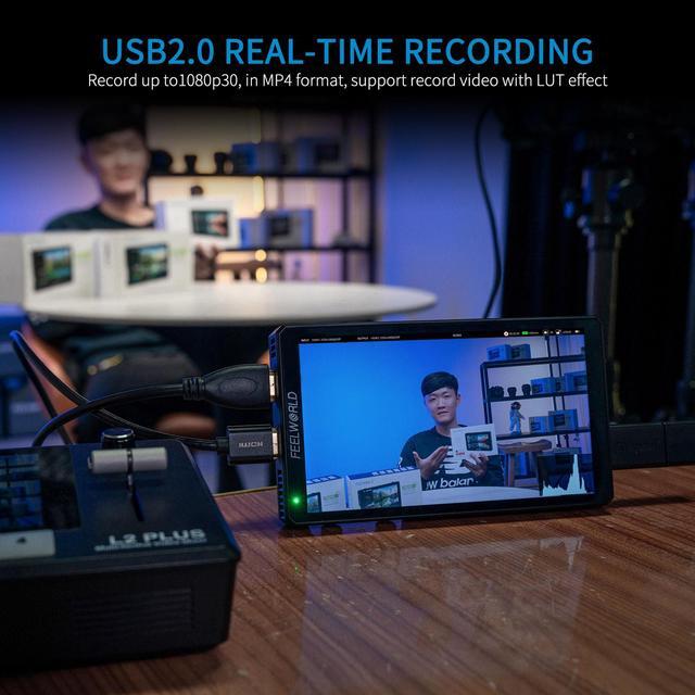 Alt view image 2 of 7 - FEELWORLD CUT6 6 Inch Recording Monitor Field Camera DSLR USB2.0 Recorder, 1920x1080 Touch Screen Waveform HDR HDMI Loop Out LUT 4K HDMI Input