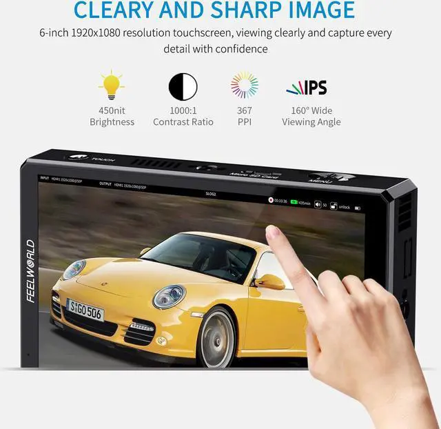 Alt view image 4 of 7 - FEELWORLD CUT6S 6 Inch Recording Monitor Field Camera DSLR USB2.0 Recorder, 1920x1080 Touch Screen Waveform HDR HDMI Loop Out LUT 4K HDMI SDI Input