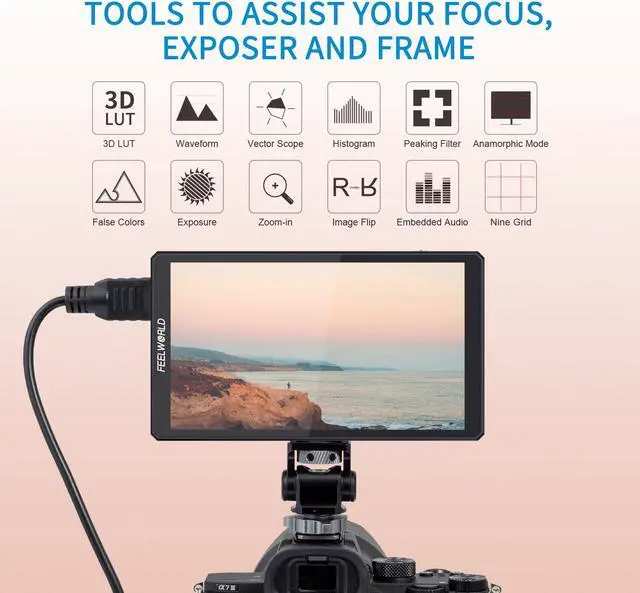 Alt view image 5 of 7 - FEELWORLD CUT6S 6 Inch Recording Monitor Field Camera DSLR USB2.0 Recorder, 1920x1080 Touch Screen Waveform HDR HDMI Loop Out LUT 4K HDMI SDI Input