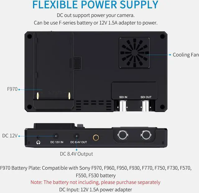 Alt view image 7 of 7 - FEELWORLD CUT6S 6 Inch Recording Monitor Field Camera DSLR USB2.0 Recorder, 1920x1080 Touch Screen Waveform HDR HDMI Loop Out LUT 4K HDMI SDI Input