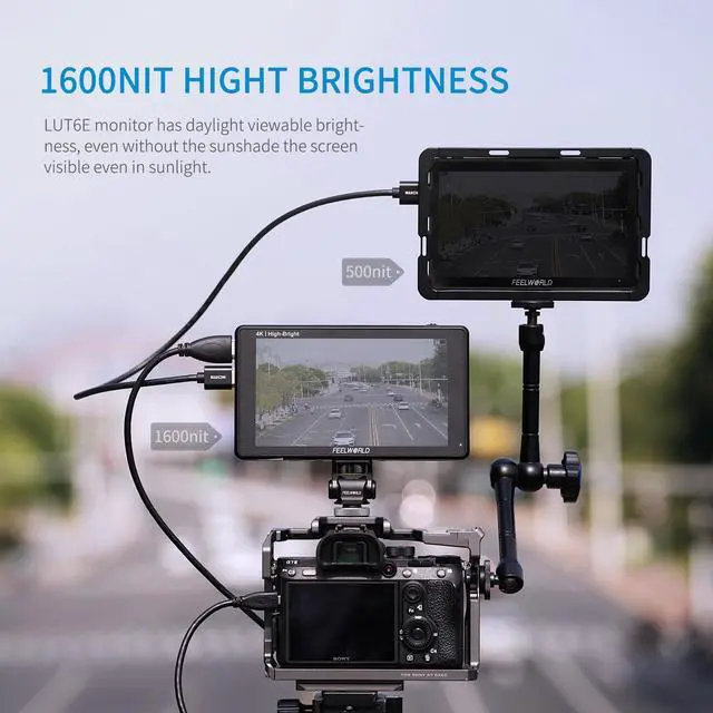 Alt view image 2 of 7 - FEELWORLD LUT6E 6 Inch 1600nit Hight Bright Touchscreen DSLR Camera Field Monitor with 3D Lut Waveform Vectorscope Automatic Light Sensor HD 1920x1200 4K HDMI Input