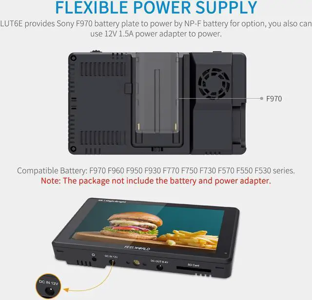 Alt view image 6 of 7 - FEELWORLD LUT6E 6 Inch 1600nit Hight Bright Touchscreen DSLR Camera Field Monitor with 3D Lut Waveform Vectorscope Automatic Light Sensor HD 1920x1200 4K HDMI Input