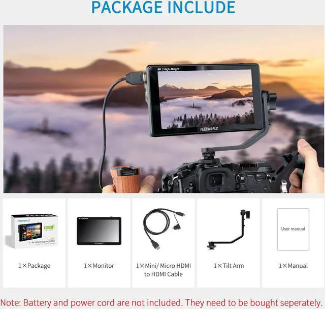 Alt view image 7 of 7 - FEELWORLD LUT6E 6 Inch 1600nit Hight Bright Touchscreen DSLR Camera Field Monitor with 3D Lut Waveform Vectorscope Automatic Light Sensor HD 1920x1200 4K HDMI Input