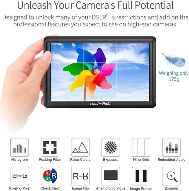 Alt view image 4 of 13 - FEELWORLD S55 V2 5.5 inch Camera DSLR Field Monitor Small Full HD 1920x1152 IPS LUT Video Peaking Focus Assist with 4K HDMI 8.4V DC Input Output Include Tilt Arm