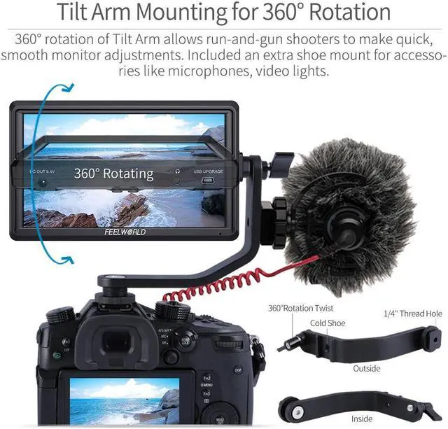 Alt view image 5 of 13 - FEELWORLD S55 V2 5.5 inch Camera DSLR Field Monitor Small Full HD 1920x1152 IPS LUT Video Peaking Focus Assist with 4K HDMI 8.4V DC Input Output Include Tilt Arm