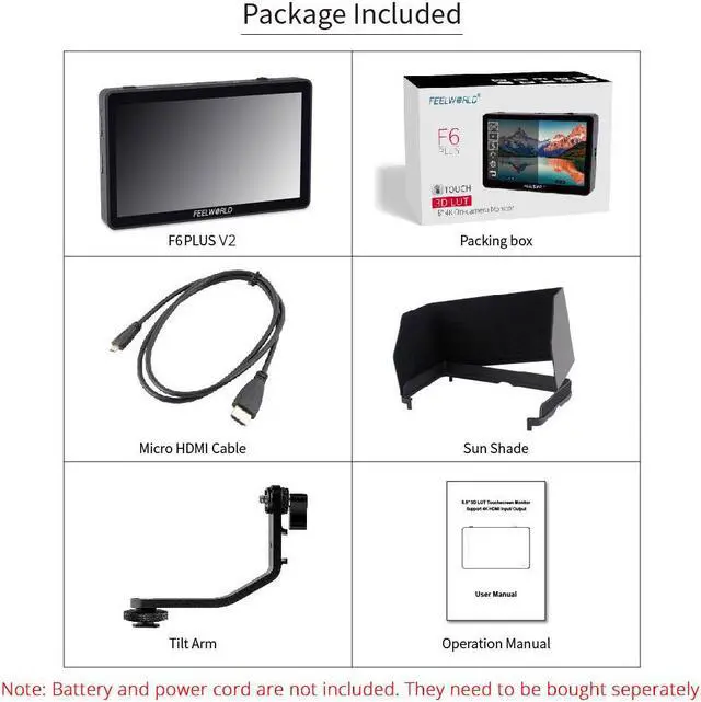 Alt view image 7 of 14 - FEELWORLD F6 PLUS V2 6 inch DSLR Camera Field Touch Screen Monitor HDR 3D LUT Small Full HD 1920x1080 IPS 4K HDMI Input Output 8.4V DC Output Include Tilt Arm