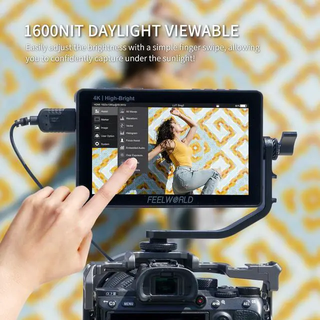 Alt view image 2 of 7 - FEELWORLD F5 PROX 5.5 inch 1600nit Hight Bright DSLR Camera Field Monitor Touchscreen Waveform 3D LUT F970 External Kit Install for Power Wireless Transmission 1920x1080 4K HDMI in Out Type-c Input