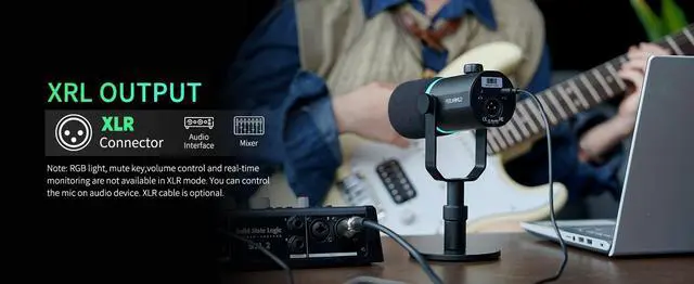 Alt view image 4 of 6 - FEELWORLD Dynamic Microphone XRL/USB Gaming mic with RBG Cardioid for pc Recording Vocal Broadcast Podcast Streaming PM1-XS