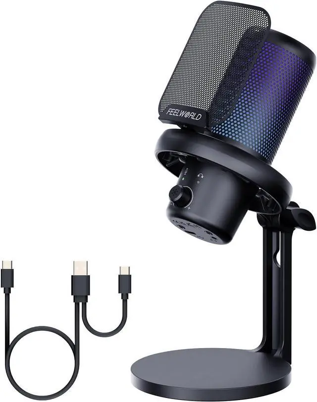 Main image of FEELWORLD VM1 Gaming PC USB Microphone Condenser Mic with Noise Cancellation Mute RGB Light, Computer Accessories for Gamer YouTube Twitch Podcast Streaming Recording Online Chat PS4 PS5