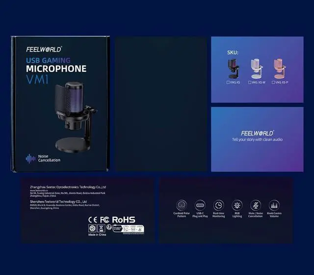 Alt view image 7 of 7 - FEELWORLD VM1 Gaming PC USB Microphone Condenser Mic with Noise Cancellation Mute RGB Light, Computer Accessories for Gamer YouTube Twitch Podcast Streaming Recording Online Chat PS4 PS5