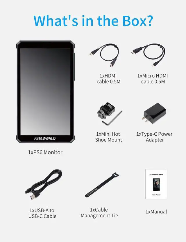 Alt view image 7 of 7 - FEELWORLD PS6 5.5 Inch OLED Vertical Horizontal Camera Field Video Monitor Touch Screen 4K HDMI