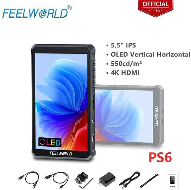 Main image of FEELWORLD PS6 5.5 Inch OLED Vertical Horizontal Camera Field Video Monitor Touch Screen 4K HDMI
