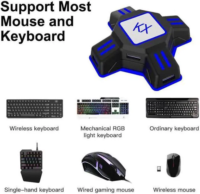 Alt view image 4 of 7 - KX Adapter Game Controllers to Gaming Keyboard Mouse Converter for Nintendo Switch Xbox One X/S Xbox 360 PS4 PS3