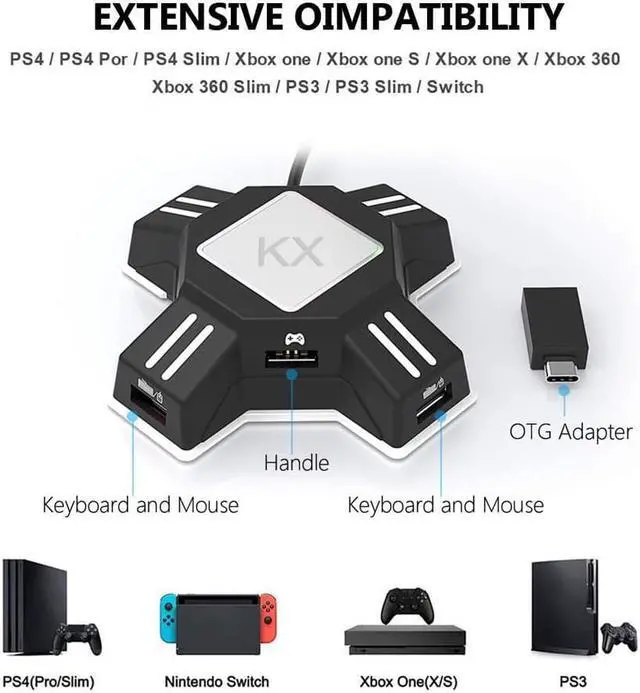 Alt view image 6 of 7 - KX Adapter Game Controllers to Gaming Keyboard Mouse Converter for Nintendo Switch Xbox One X/S Xbox 360 PS4 PS3