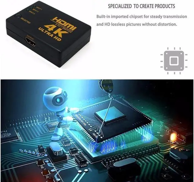 Alt view image 3 of 7 - HDMI Audio/Video Splitter Switcher 3 input to 1 output Port Hub with IR Remote Controller for DVD HDTV Xbox PS3 PS5 Switch