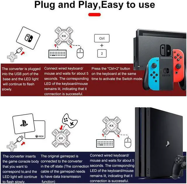 Alt view image 3 of 7 - KX Adapter Game Controllers to Gaming Keyboard Mouse Converter for Nintendo Switch Xbox One X/S Xbox 360 PS4 PS3