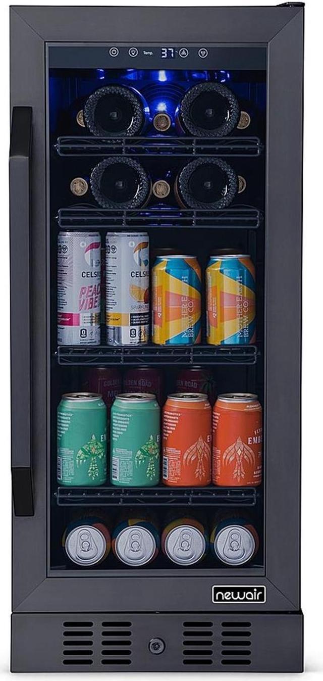 NewAir 15 Flipshelf Wine and Beverage Refrigerator, Reversible Shelves Hold 80 Cans or 33 Bottles in Black Stainless Steel