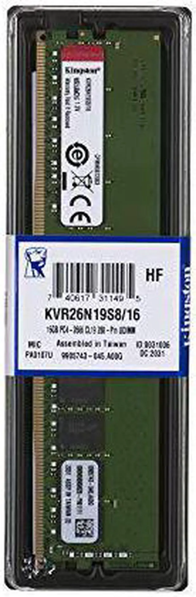 Alt view image 20 of 20 - Kingston ValueRAM 16GB DDR4 2666MHZ 288-Pin DIMM 1Rx8 CL19 1.2V Desktop Memory Module KVR26N19S8/16