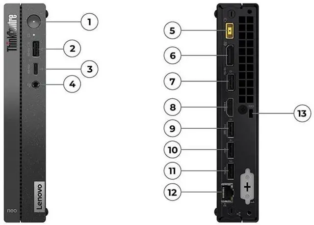 Alt view image 3 of 17 - Lenovo ThinkCentre neo 50q Gen 4 12LN000CUS Tiny Desktop Computer - Intel Core i5 13th Gen i5-13420H (8 Core) - 8 GB RAM DDR4 - 256 GB M.2 NVMe 4.0 x4 SSD - Black