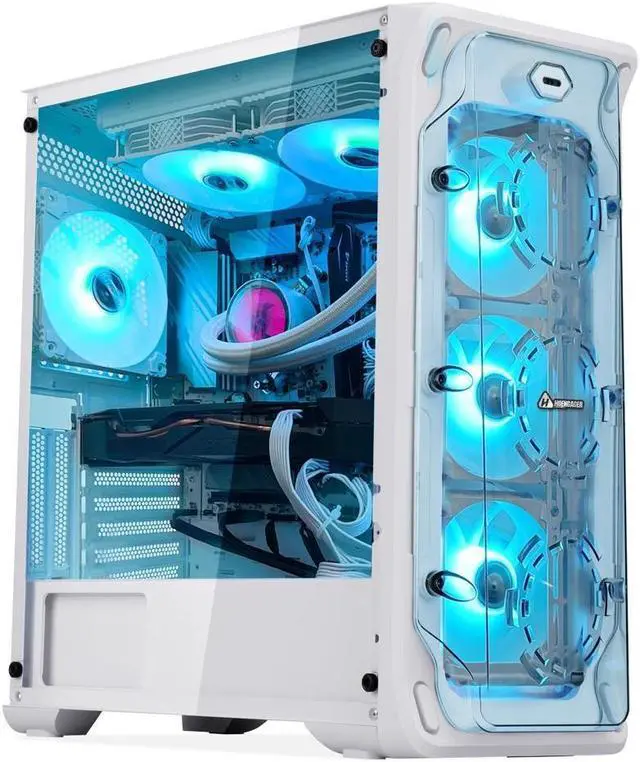 Main image of Hoengager GALAXY Gaming PC Desktop-AMD Ryzen 7 5700X 3.4 GHz 8-Core, 32GB DDR4 RAM,1TB M.2 +1TB SATA SSD, RTX 4060TI 8G, 240 Liquid-Cooled,RGB FansWIFI &Bluetooth ,Win 11 Pro 64bit -White