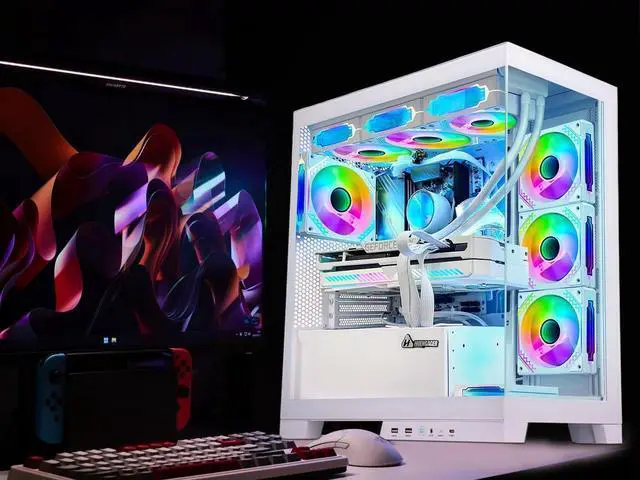 Alt view image 6 of 7 - Hoengager Ocean Park Gaming PC- AMD Ryzen 7 5700G 3.8 GHz 8-Core- GeForce RTX 4070 Super 12G -16GB DDR4 3200MHz -1TB PCIe SSD +1TB SATA SSD-WIFI ,Bluetooth ,HDMI  -Windows 11 Pro Desktop