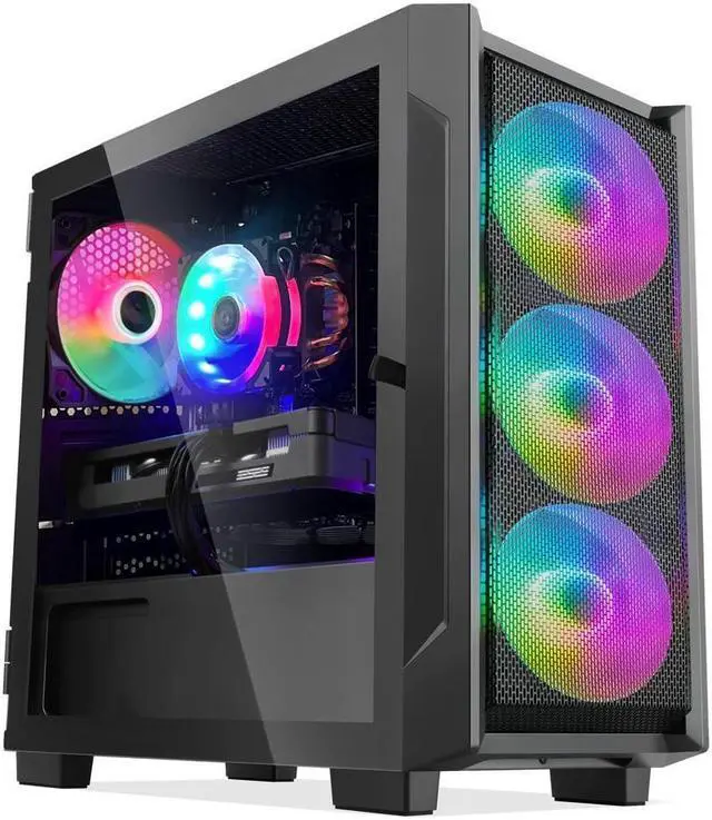 Main image of Hoengager  Gaming Desktop PC - AMD Ryzen 5 5600G 6-Core 3.9GHz- GeForce GTX 1650 - 16GB DDR4 3200MHz - 1TB M.2 +1TB SATA SSD- WIFI & Bluetooth 5.0 -RGB Fans - Windows 11 Pro Desktop Computer