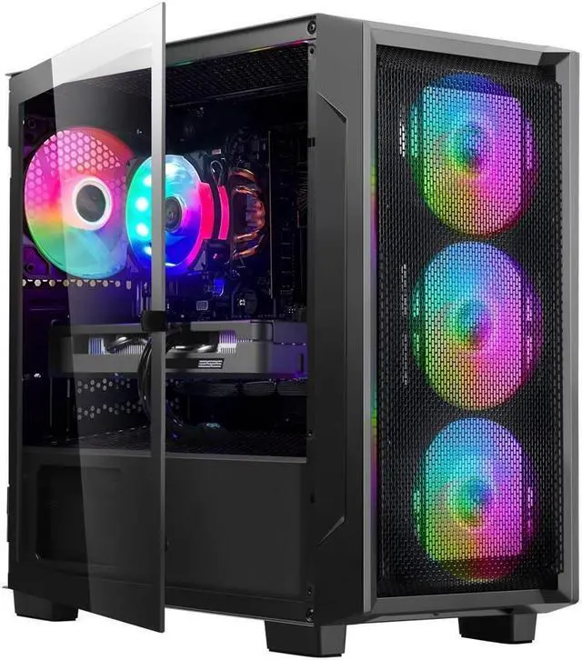 Alt view image 2 of 7 - Hoengager  Gaming Desktop PC - AMD Ryzen 5 5600G 6-Core 3.9GHz- GeForce GTX 1650 - 16GB DDR4 3200MHz - 1TB M.2 +1TB SATA SSD- WIFI & Bluetooth 5.0 -RGB Fans - Windows 11 Pro Desktop Computer