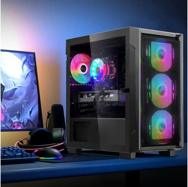 Alt view image 5 of 7 - Hoengager  Gaming Desktop PC - AMD Ryzen 5 5600G 6-Core 3.9GHz- GeForce GTX 1650 - 16GB DDR4 3200MHz - 1TB M.2 +1TB SATA SSD- WIFI & Bluetooth 5.0 -RGB Fans - Windows 11 Pro Desktop Computer