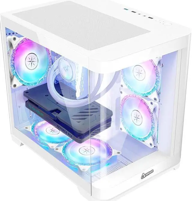 Alt view image 6 of 7 - Hoengager Poseidon Gaming PC -AMD Ryzen 7 5700G 3.8GHz, RX 6650 XT 8G,16GB DDR4 RAM 3200MHz ,1TB M.2+1TB SATA SSD , Liquid Cooler,WIFI, RGB Fans, HDMI,Bluetooth ,Windows 11 Pro Desktop-White