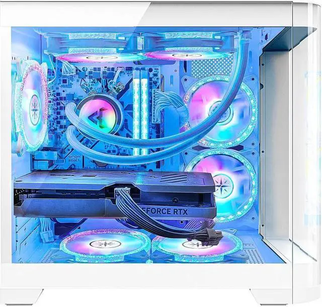 Alt view image 2 of 7 - Hoengager Poseidon Gaming PC -AMD Ryzen 7 5700G 3.8GHz, RX 6650 XT 8G,16GB DDR4 RAM 3200MHz ,1TB M.2+1TB SATA SSD , Liquid Cooler,WIFI, RGB Fans, HDMI,Bluetooth ,Windows 11 Pro Desktop-White