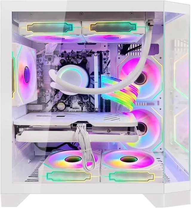Alt view image 4 of 7 - Hoengager Ocean of Stars Gaming PC AMD Ryzen 7 7700 3.8 GHz, RTX 4070 TI SUPER 12GB, 1TB PCIe SSD, 32GB DDR5 RAM, Liquid Cooler ,AC Wi-Fi &Bluetooth, RGB Fans,Windows 11 Pro Desktop-White