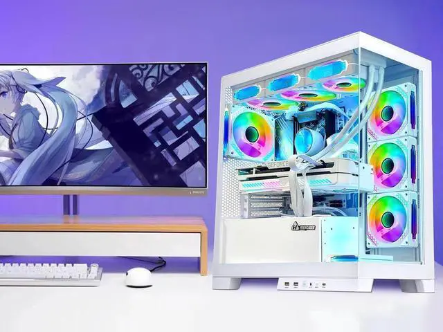 Alt view image 3 of 7 - Hoengager Ocean Park Gaming PC Desktop-RTX 4070 12G,AMD Ryzen 7 5700X 3.4 GHz 8-Core, 32GB DDR4 RAM,1TB PCI-E +1 TB 2.5'' SSD, 360 Liquid-Cooled,RGB Fans, WIFI &Bluetooth ,Win 11 Pro 64bit -White